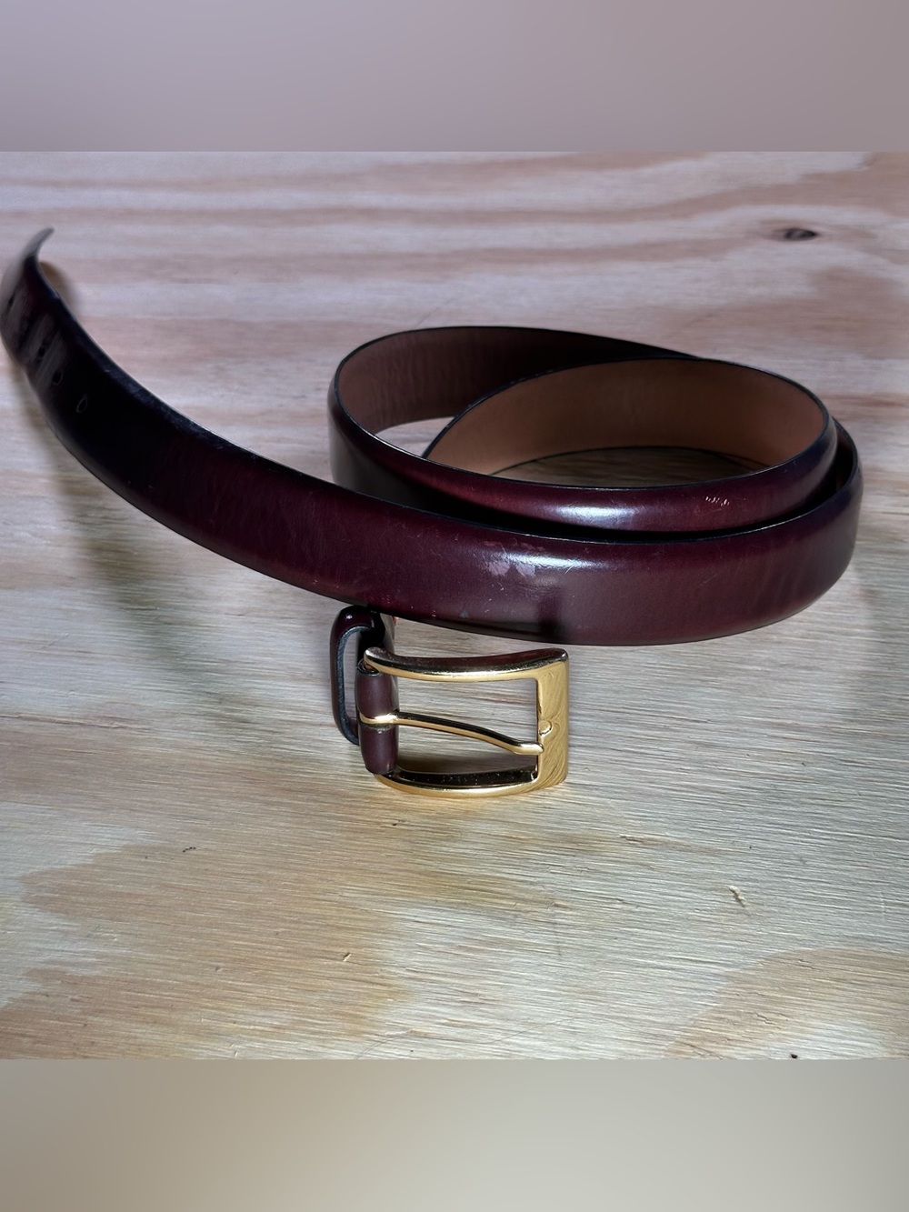 Cole Haan Burgundy Leather Belt Size 42 / 105 Solid Brass Buckle Canada